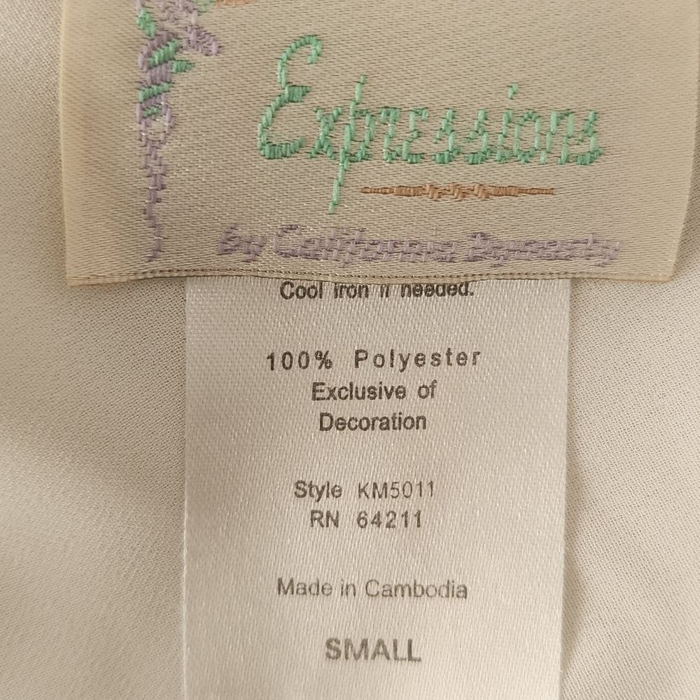 Vintage Expressions By California Dinasty White Mini‎ Slip Dress Pink Embroidery - Picture 6 of 6